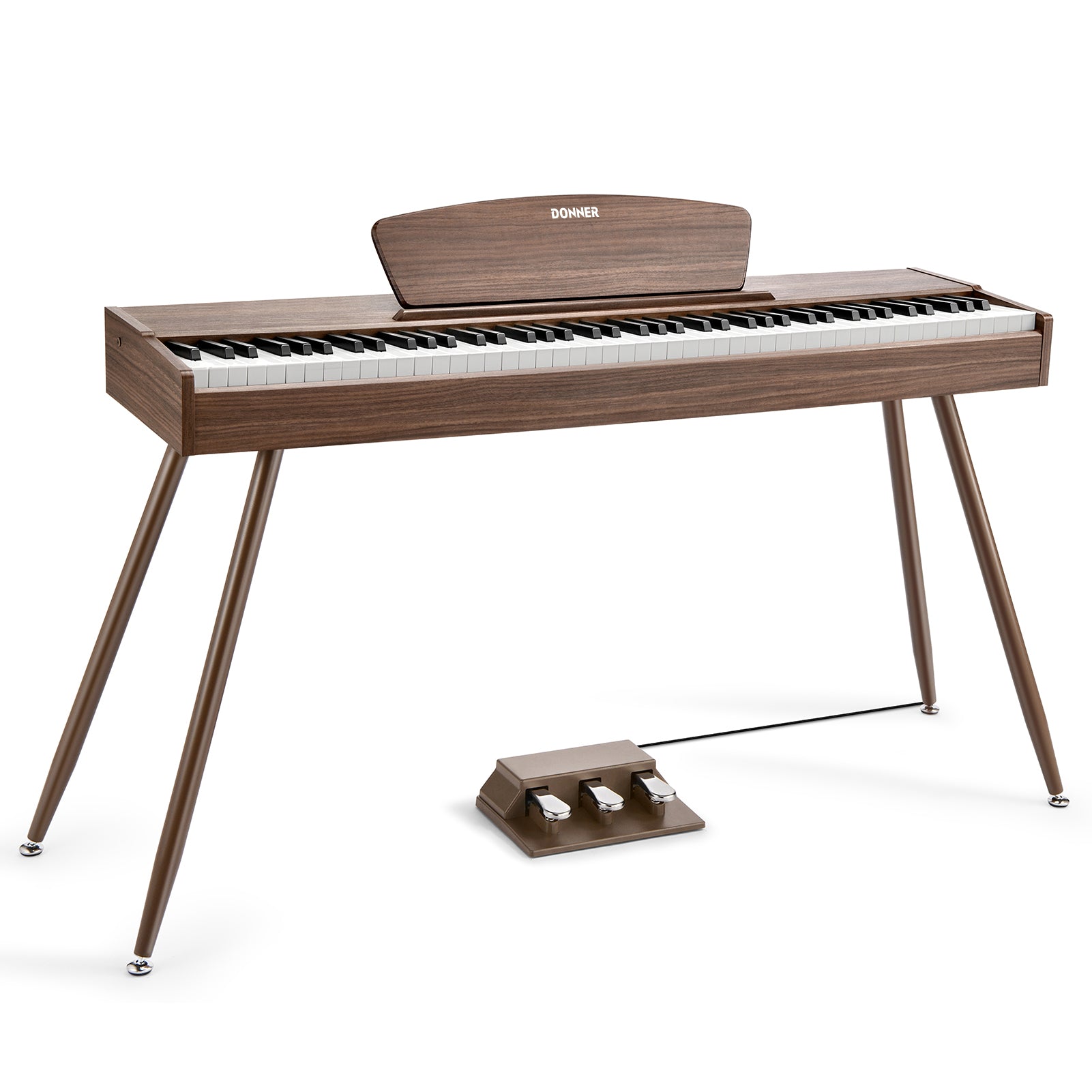 Donner DDP-80 Wooden Style 88 Key Weighted Digital Piano with Stand & 3 Pedal-Walnut##