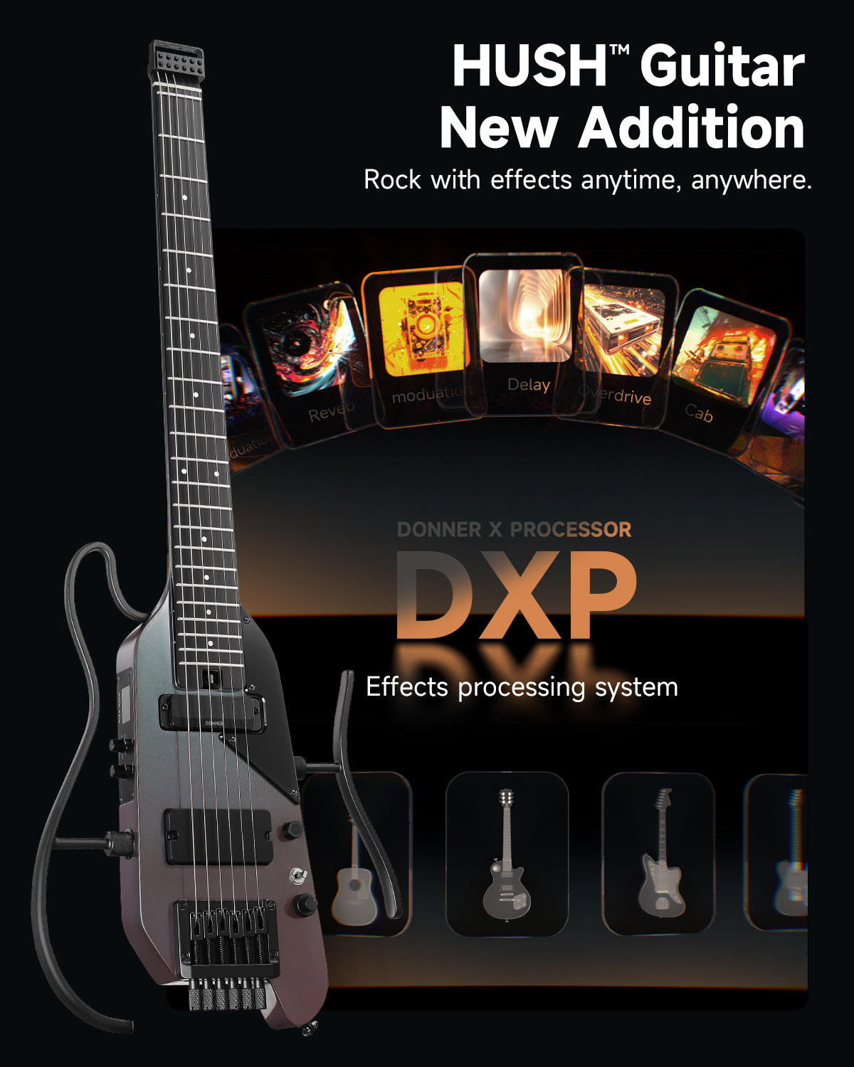 Donner HUSH™ X PRO Electric Guitar-Midnight Glow##