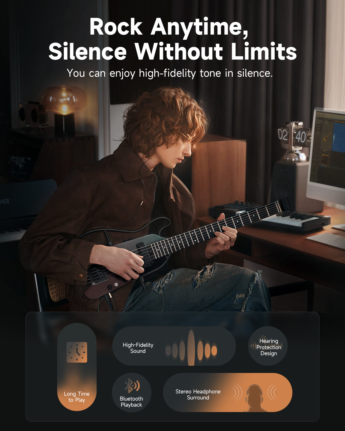 Donner HUSH-X Pro コンパクトエレキギター HUSH-X PRO Multi-Effects Electric Guitar for Travel Donner