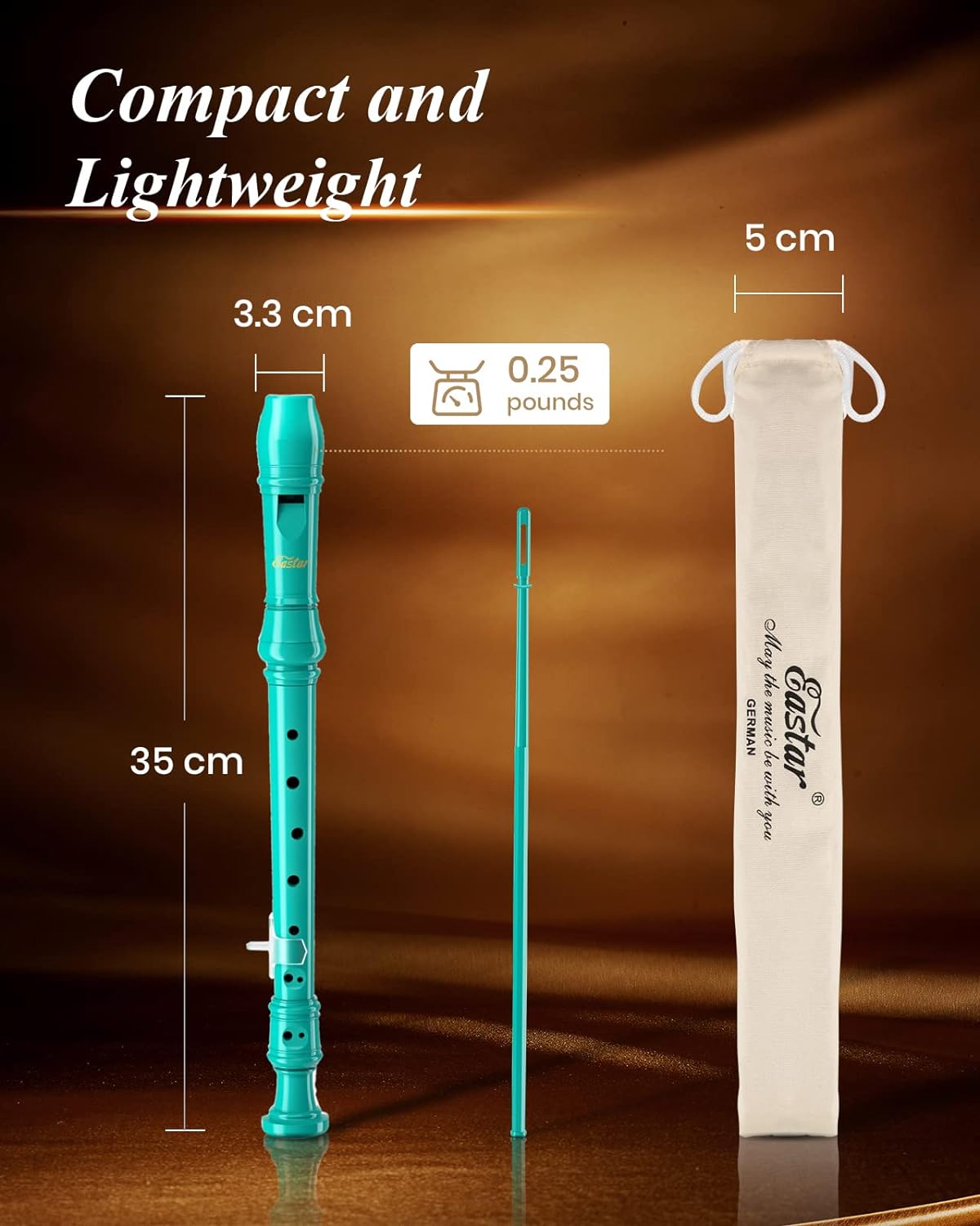 Eastar Soprano Recorder Instrument for Kids Beginners, German Fingering C Key Recorder Instrument 3 Piece with Cleaning Kit, Thumb Rest, Cotton Bag, Fingering Chart, ERS-21GB, School-Approved-Sky Blue##