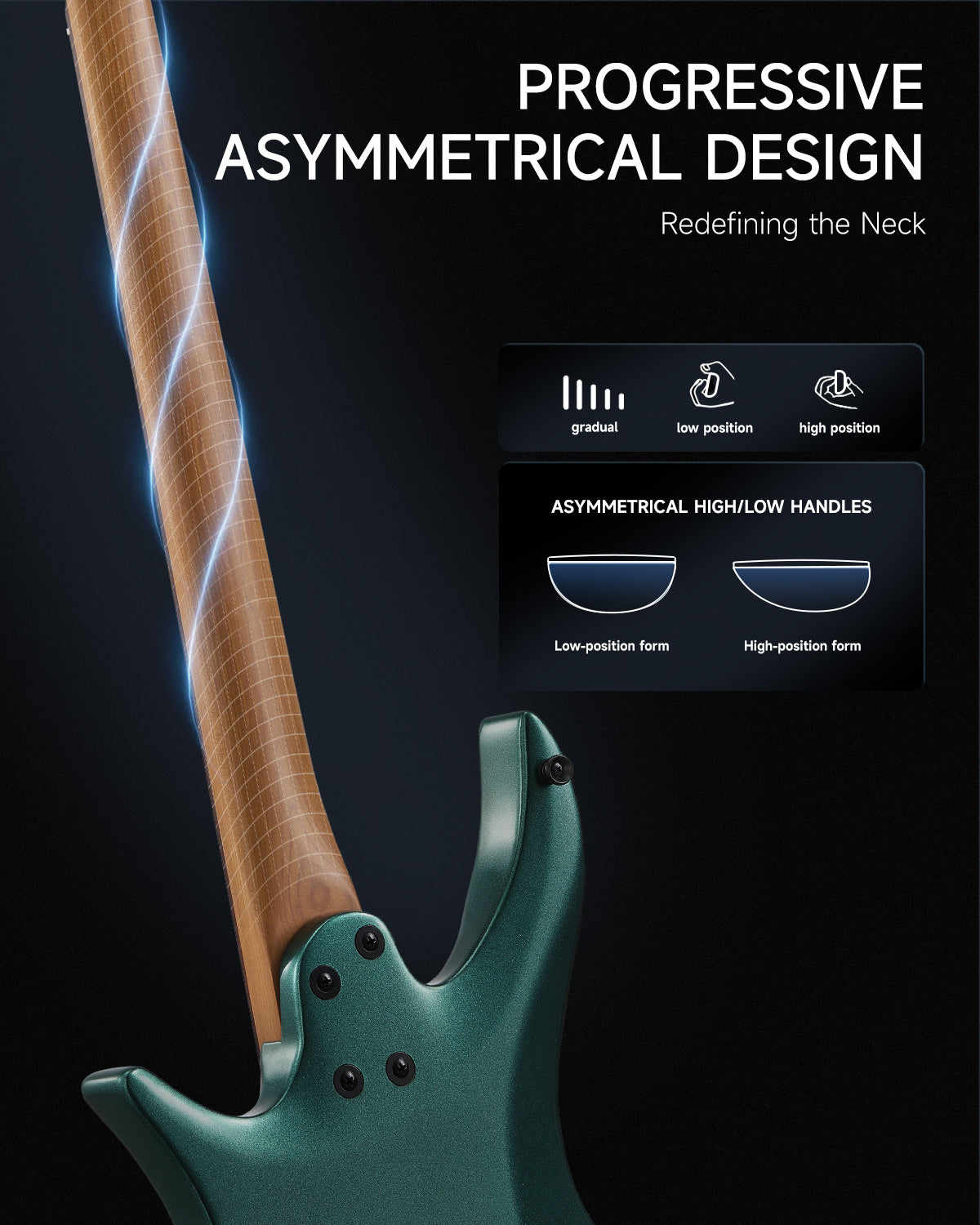 Donner HLX-500 Headless Electric Guitar-Green##