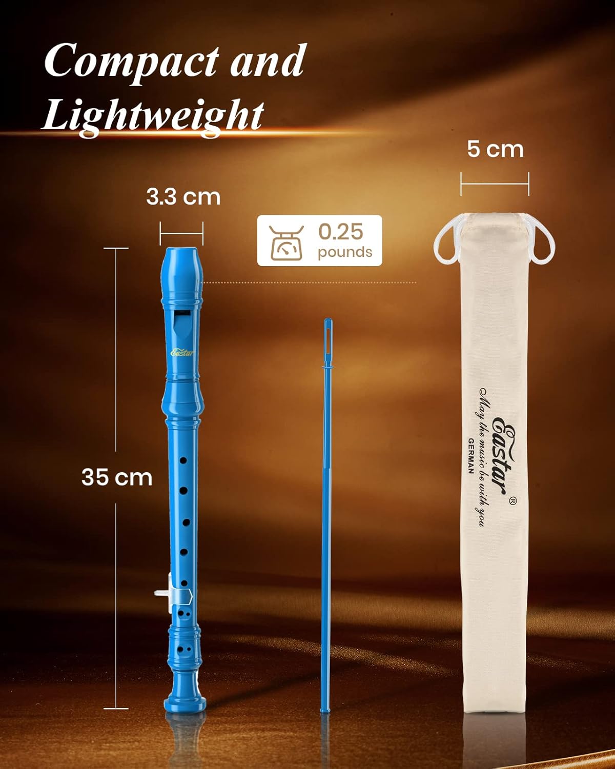 Eastar Soprano Recorder Instrument for Kids Beginners, German Fingering C Key Recorder Instrument 3 Piece with Cleaning Kit, Thumb Rest, Cotton Bag, Fingering Chart, ERS-21GB, School-Approved-Royal Blue##