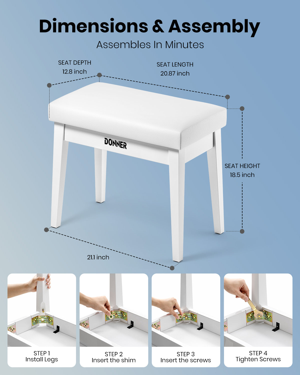 Donner White Piano Bench