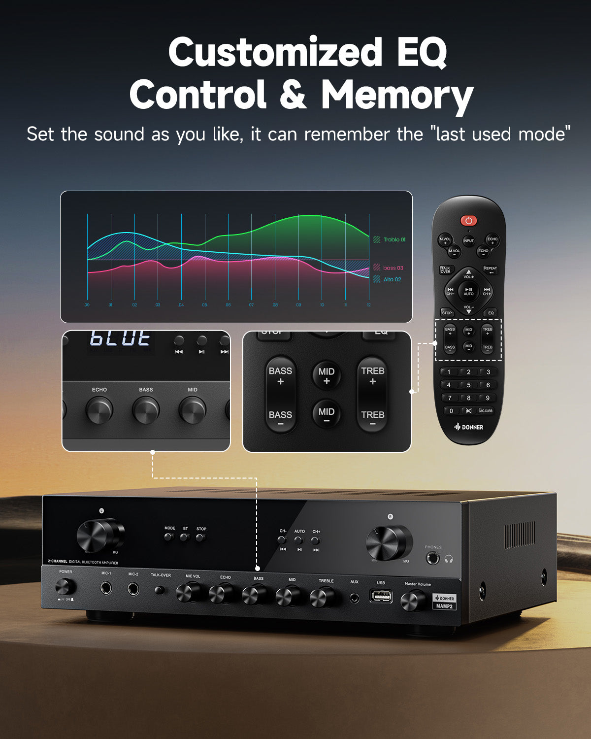 MAMP2 Stereo Audio Amplifier 600W Peak 2 Channel Bluetooth