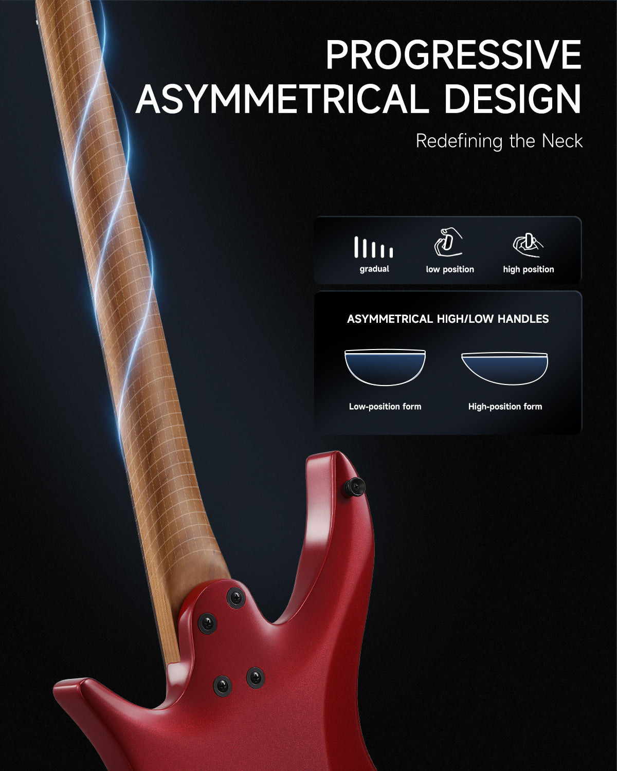 Donner HLX-500 Headless Electric Guitar-Red##