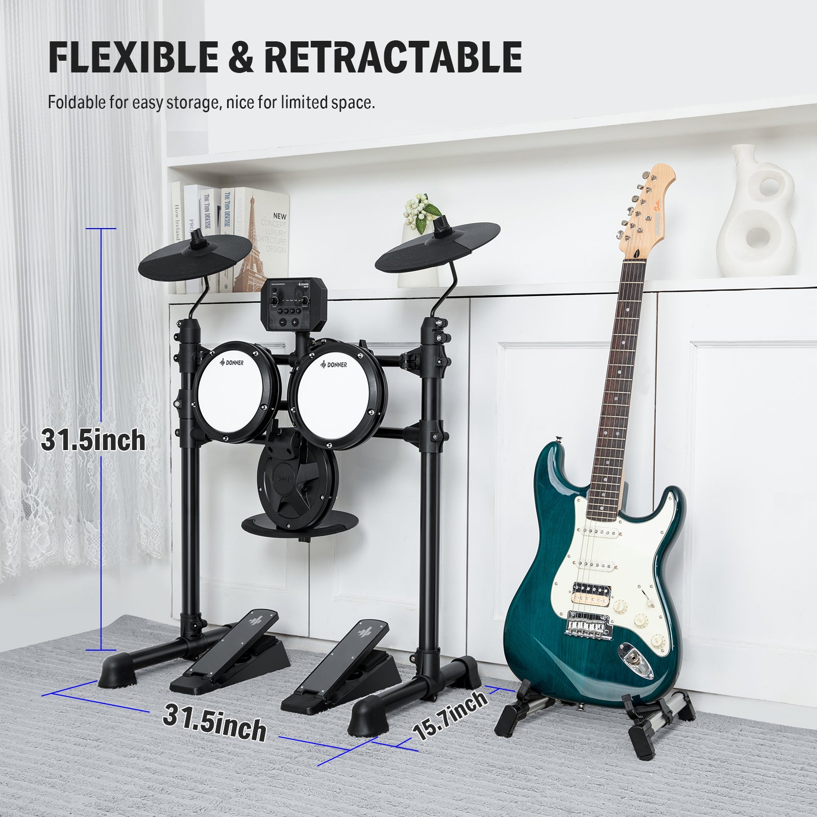 DED-80 Beginner Electronic Drum Kit with Headphones/Drum Throne Donner