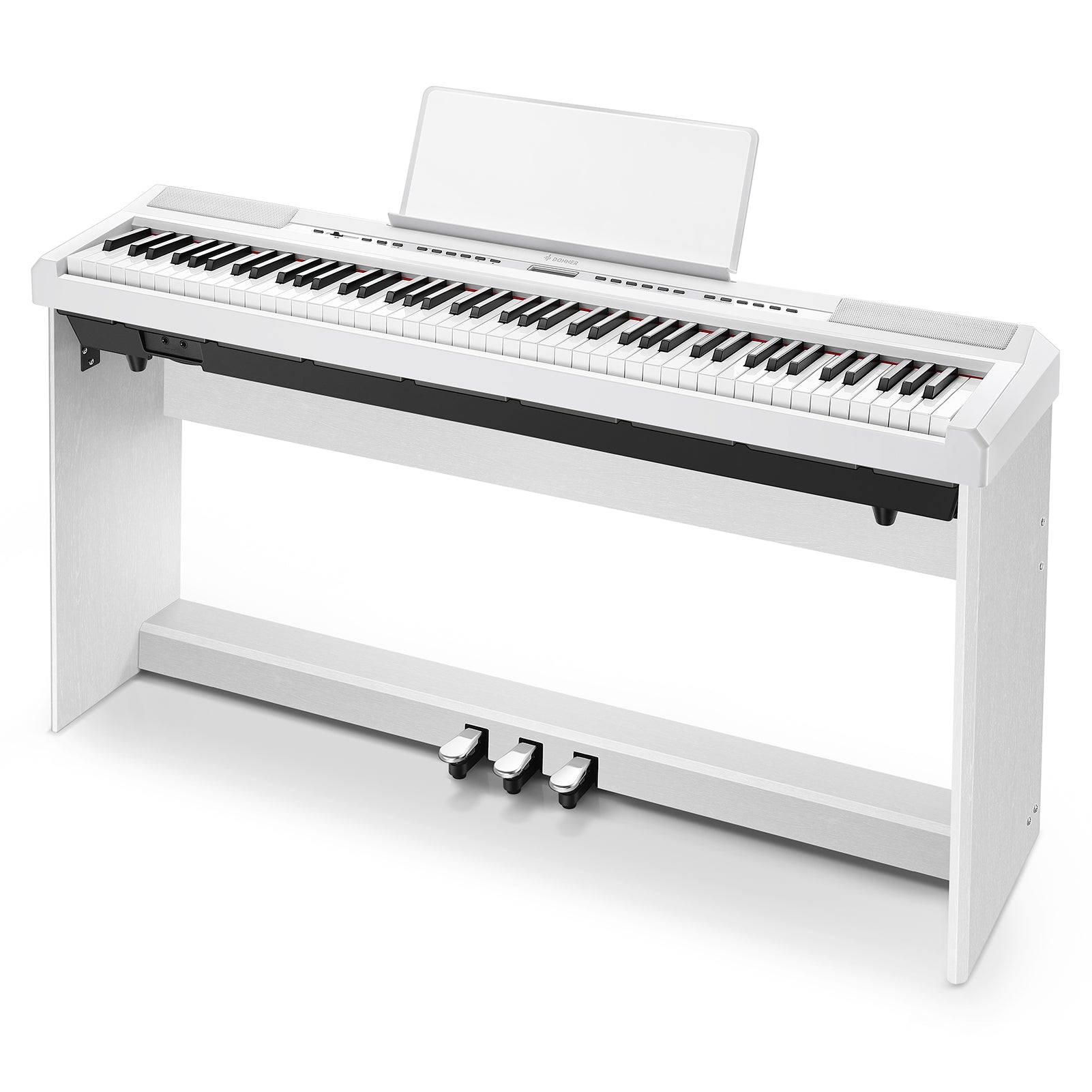 Donner DEP-20 88 Key Weighted Portable Digital Piano Hammer Action Electric Keyboard with Compact Stand for Beginner, White / Piano