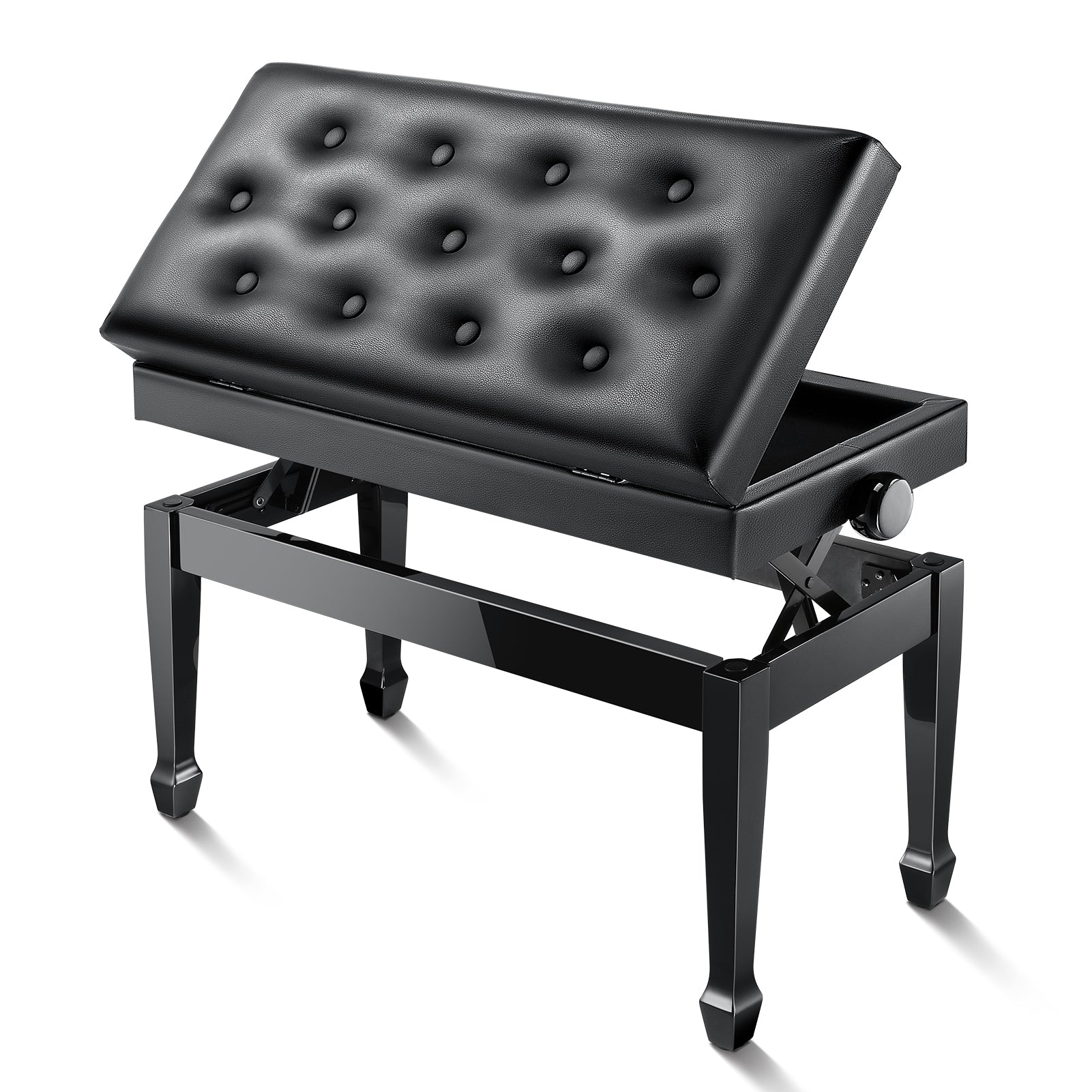 Donner Duet Adjustable Height Two-Seater Piano Bench with Music Storage Black
