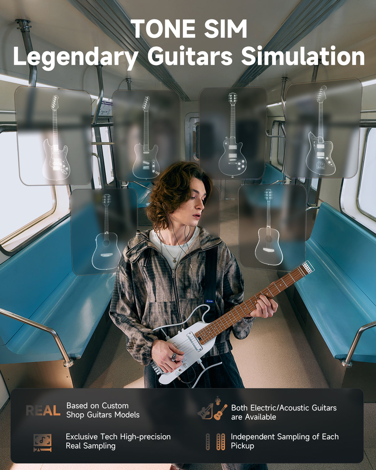 Donner HUSH-X Pro コンパクトエレキギター HUSH-X PRO Multi-Effects Electric Guitar for Travel Donner