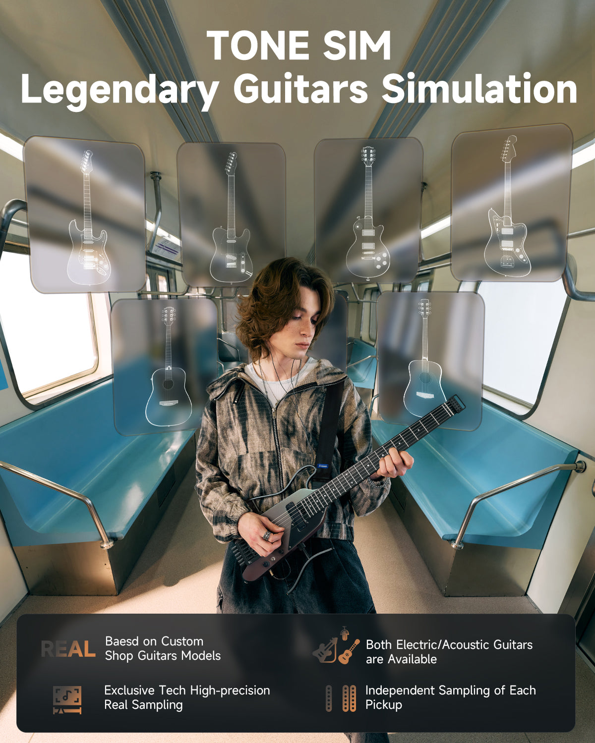 Donner HUSH™ X PRO エレキギター HUSH-X PRO Multi-Effects Electric Guitar for Travel Donner
