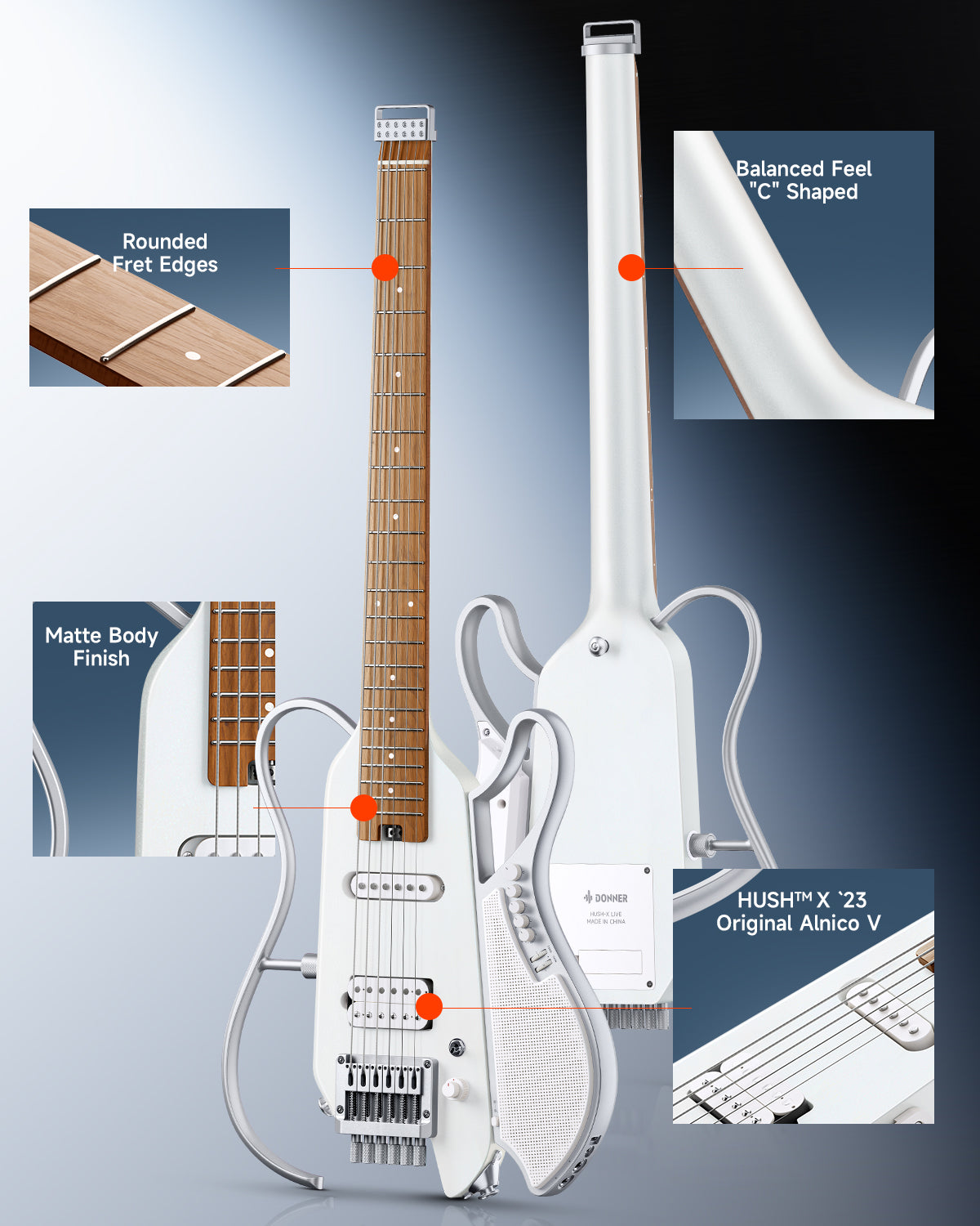 Donner HUSH™ X LIVE Guitar-White##