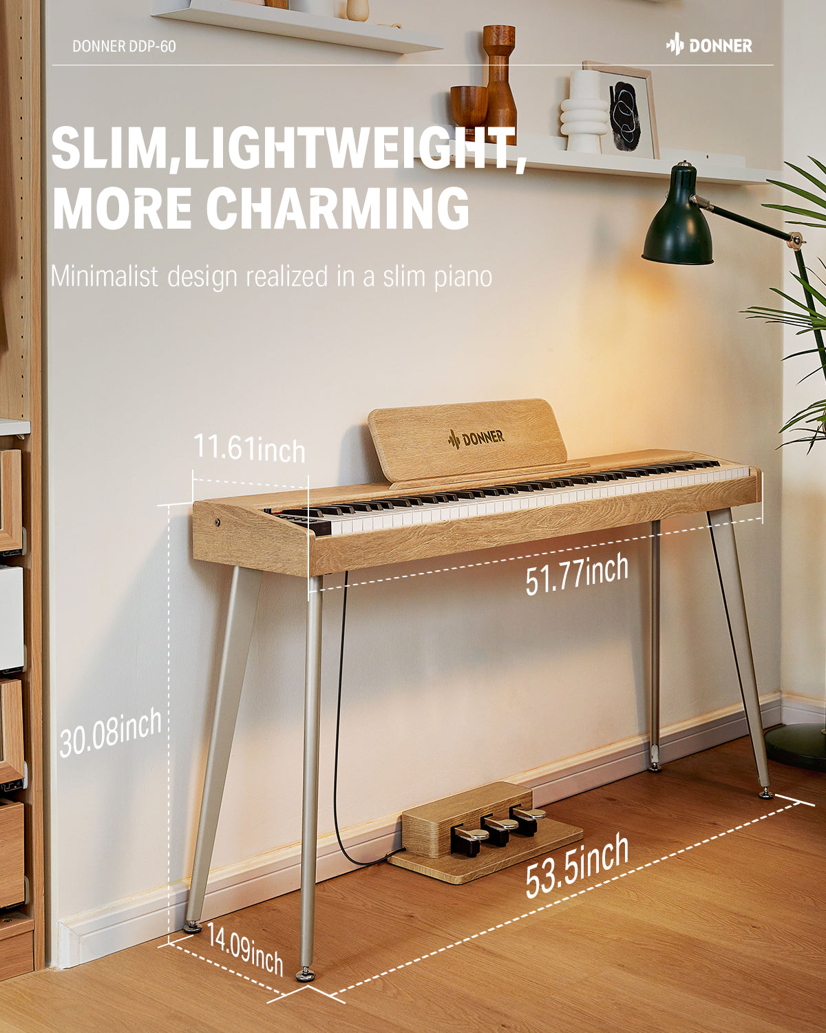 Donner DDP-60 88-Key Semi-Weighted Wooden Upright Digital Piano with 3-Pedal for Beginner-Natural##