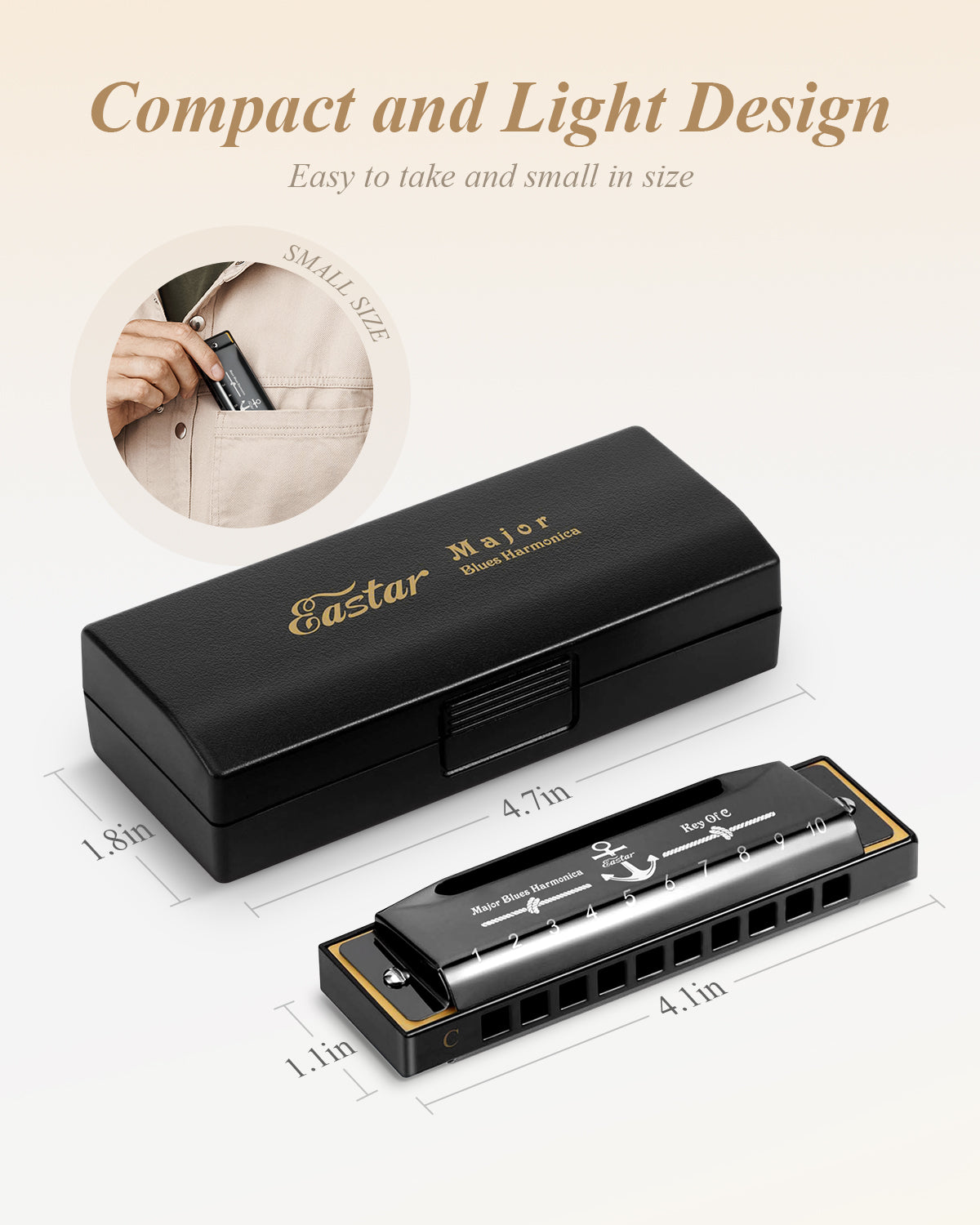 Eastar Major Advanced 10-Hole C Blues Harmonica Black