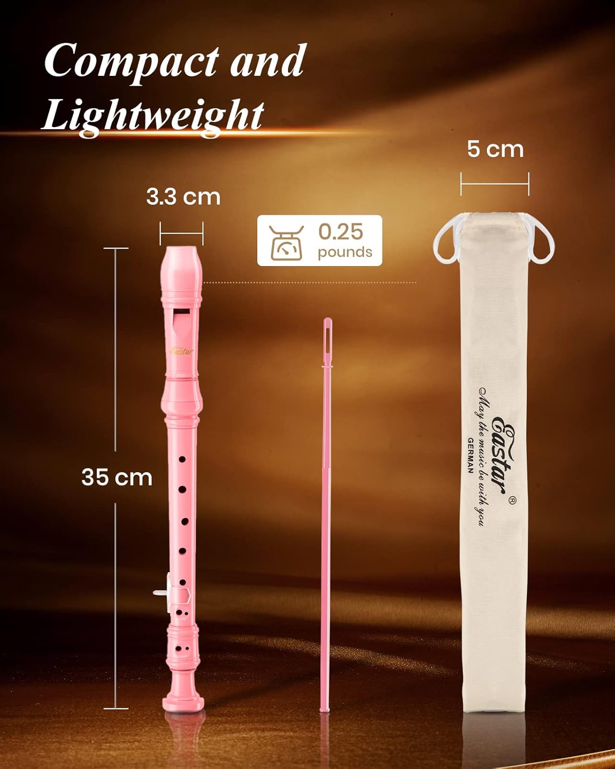 Eastar Soprano Recorder Instrument for Kids Beginners, German Fingering C Key Recorder Instrument 3 Piece with Cleaning Kit, Thumb Rest, Cotton Bag, Fingering Chart, ERS-21GB, School-Approved-Pink##