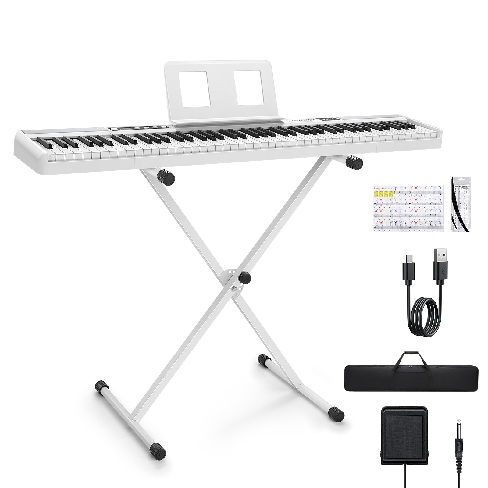 Donner DEP-1 Portable Digital Piano-White with stand