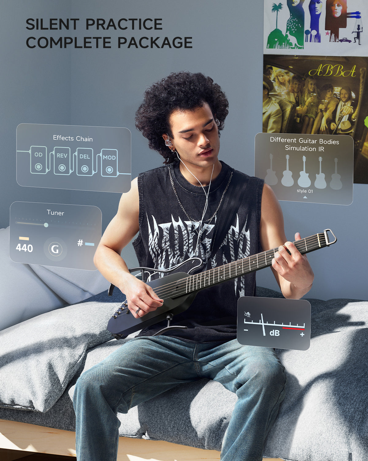 Donner HUSH™ I PRO Acoustic-Electric Travel Guitar-Space Fly##