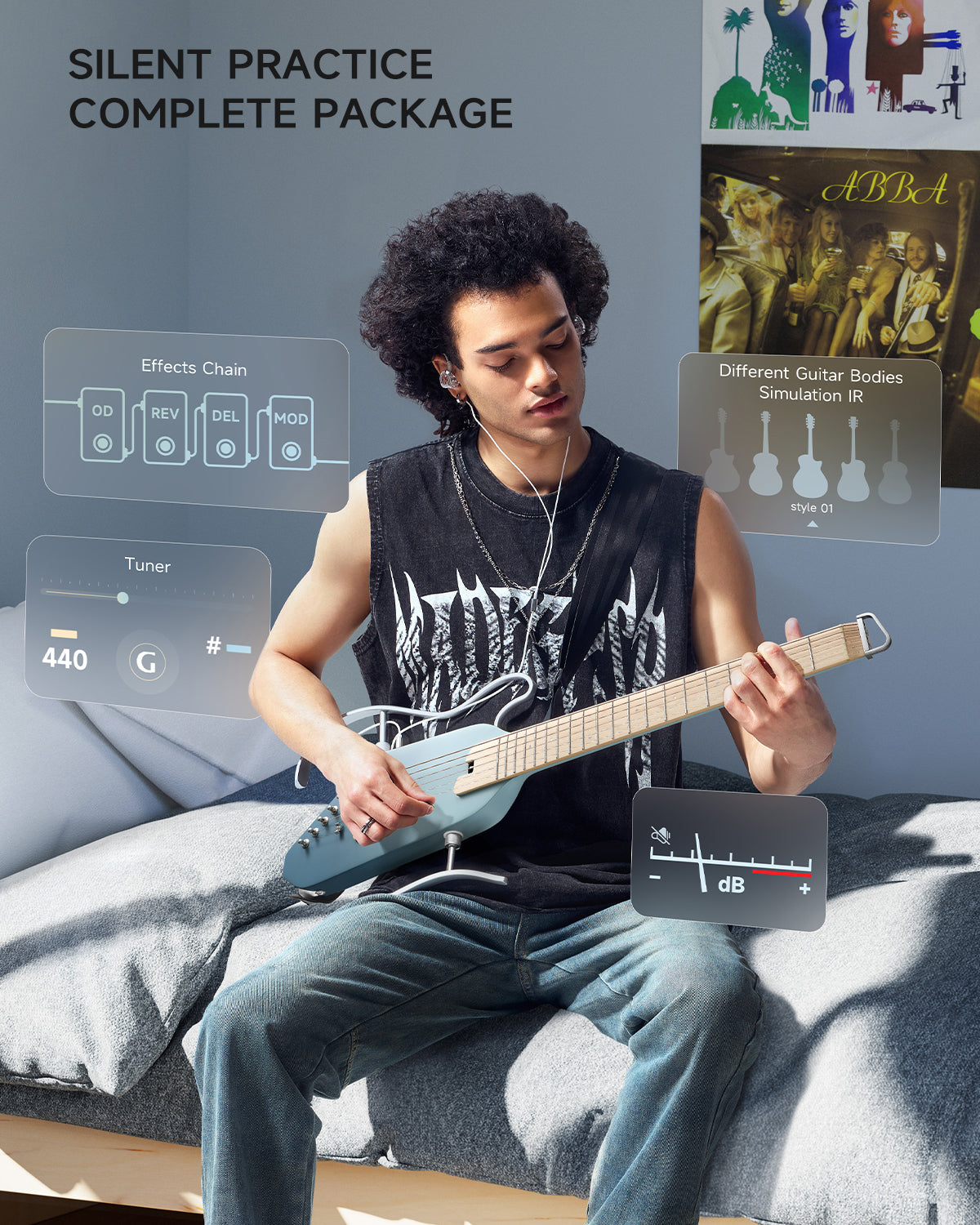 Donner HUSH™ I PRO Acoustic-Electric Travel Guitar-Hawaiian Blue##