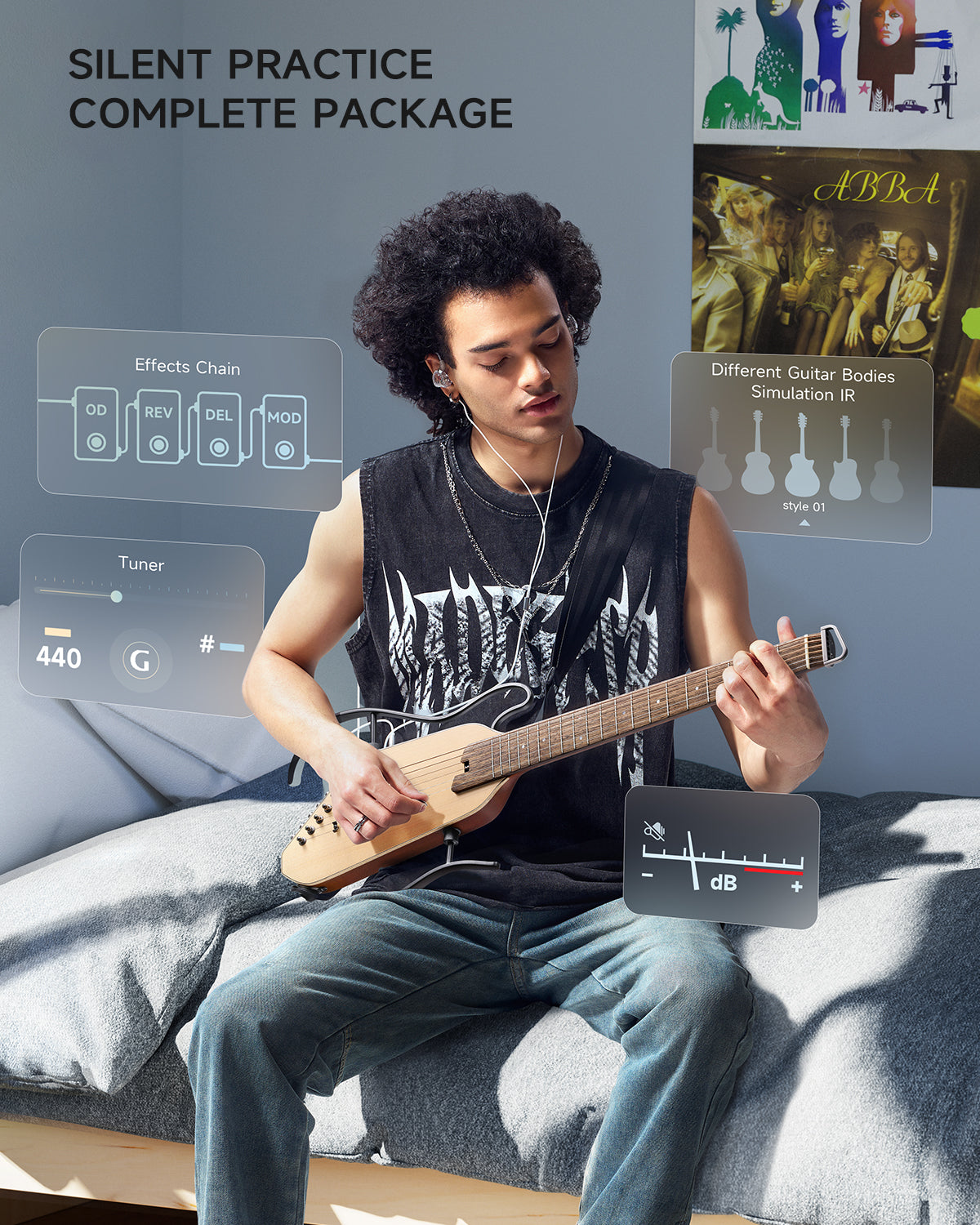 HUSH-I PRO Acoustic-Electric Travel Guitar with Sound