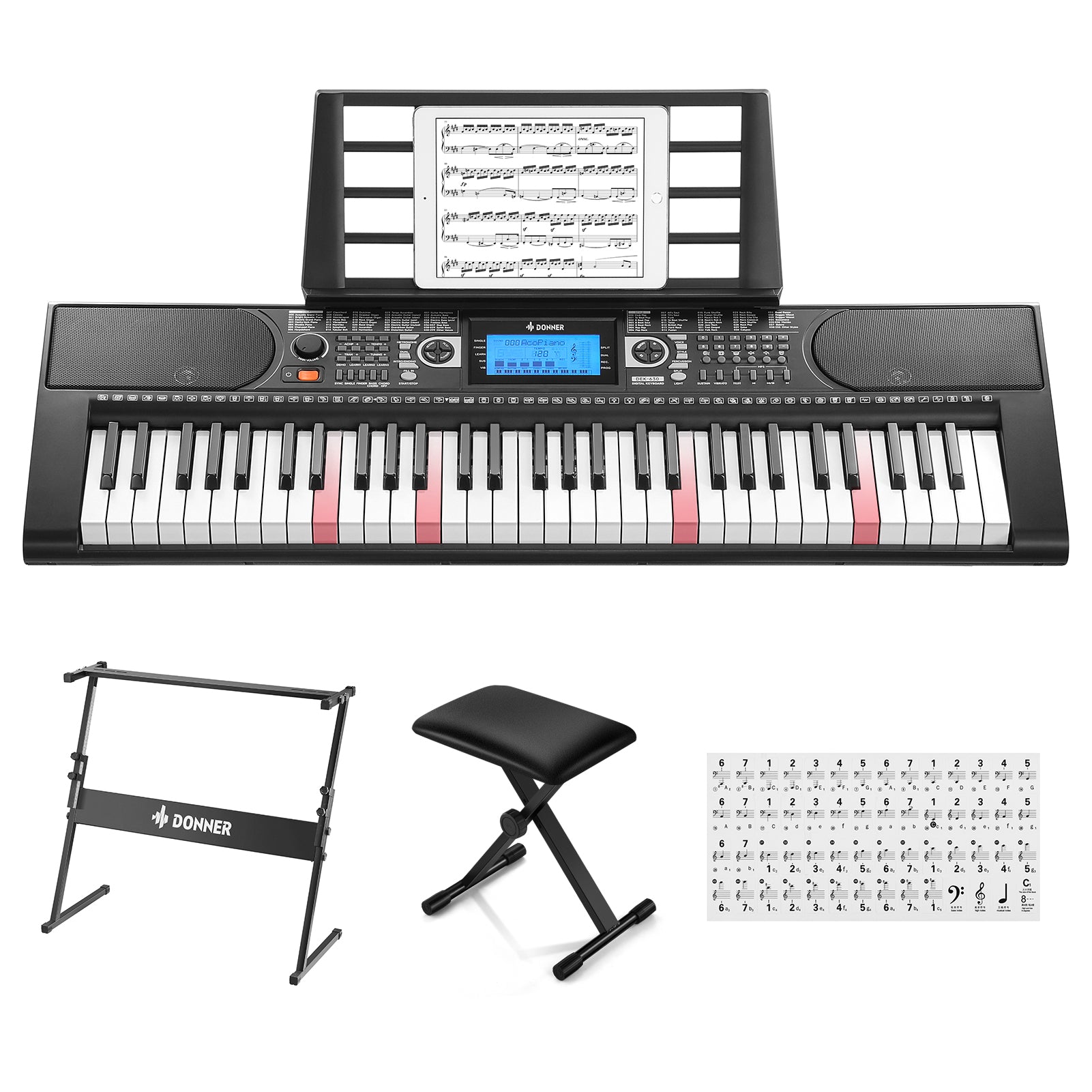 Donner DEK-630 61-Key Lighted Electronic Keyboard