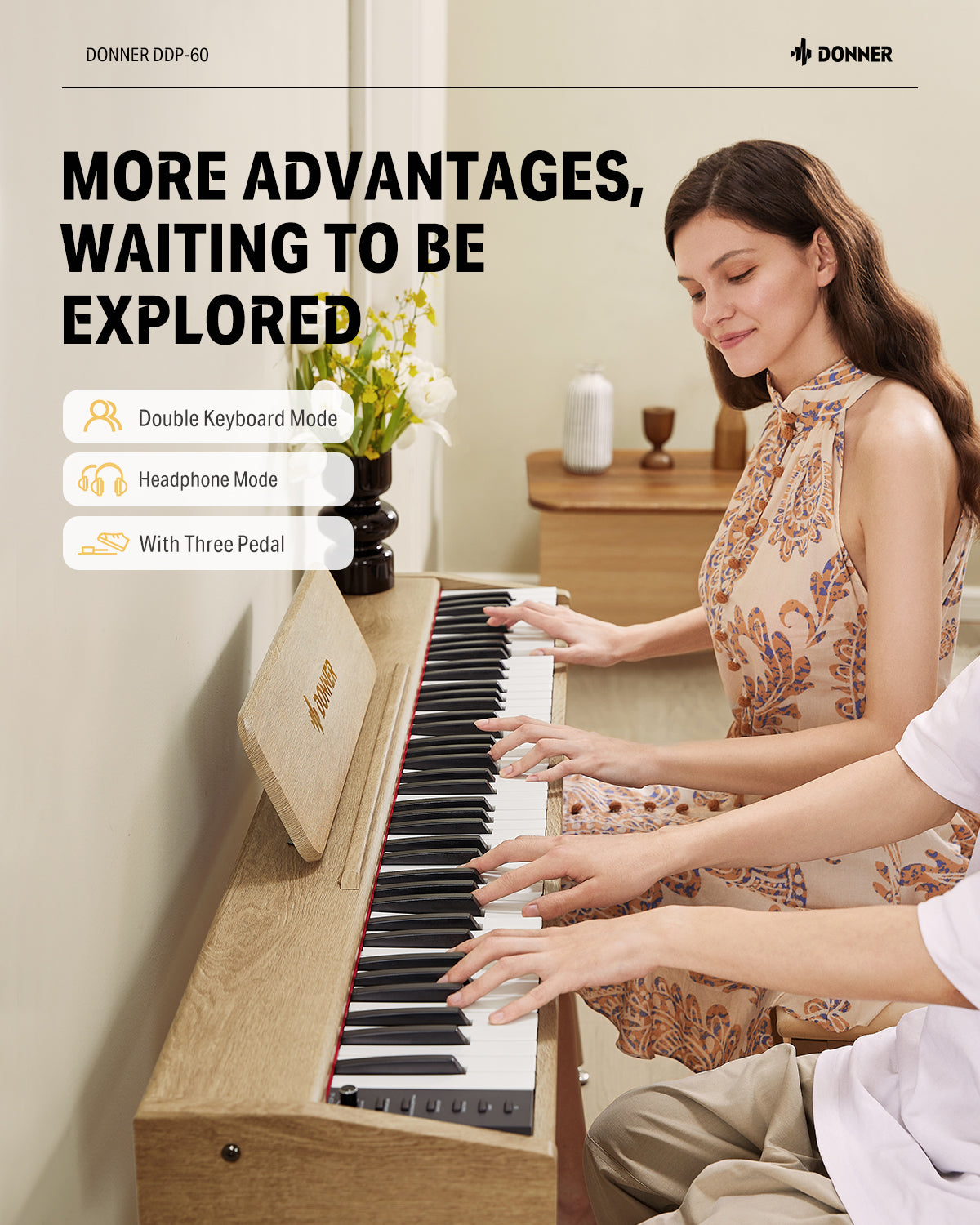 DDP-60 Wooden 88-Key Semi-Weighted Upright Digital Piano Donner