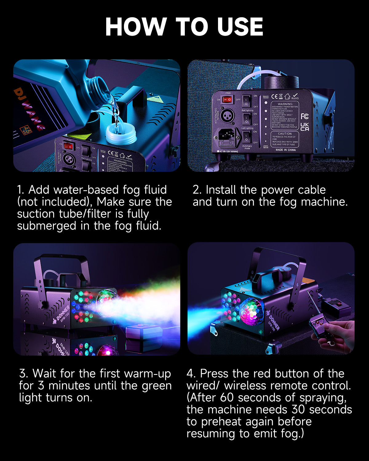 Donner Fog Machine with Disco Ball, 1000W, 4000 CFM, 18 RGB LED Lights Halloween Smoke Machine for Party, DFM-700