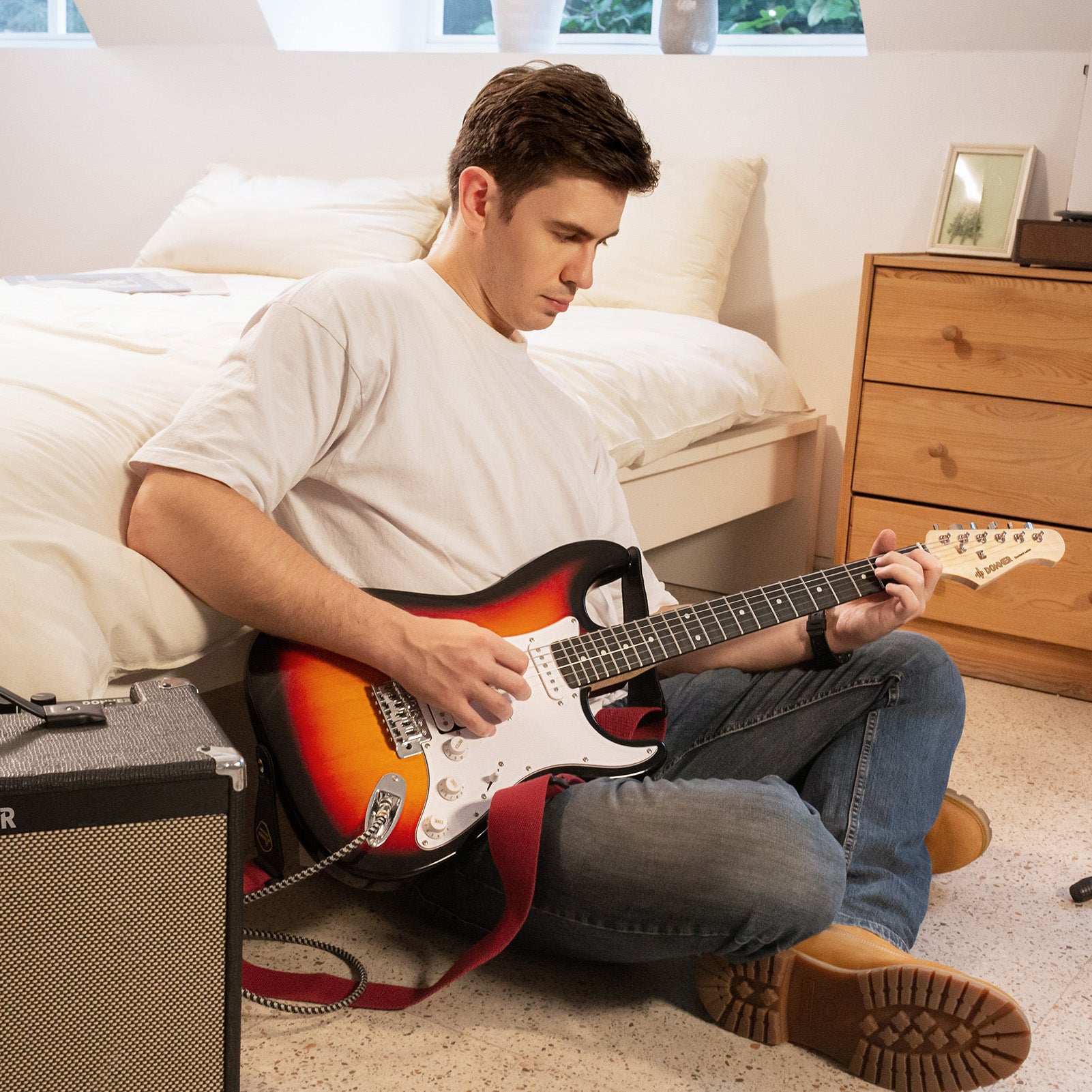 Donner DST-100 Full Size Electric Guitar Kit with Amplifier 39-Inch Solid Body HSS Pickup Beginner Set