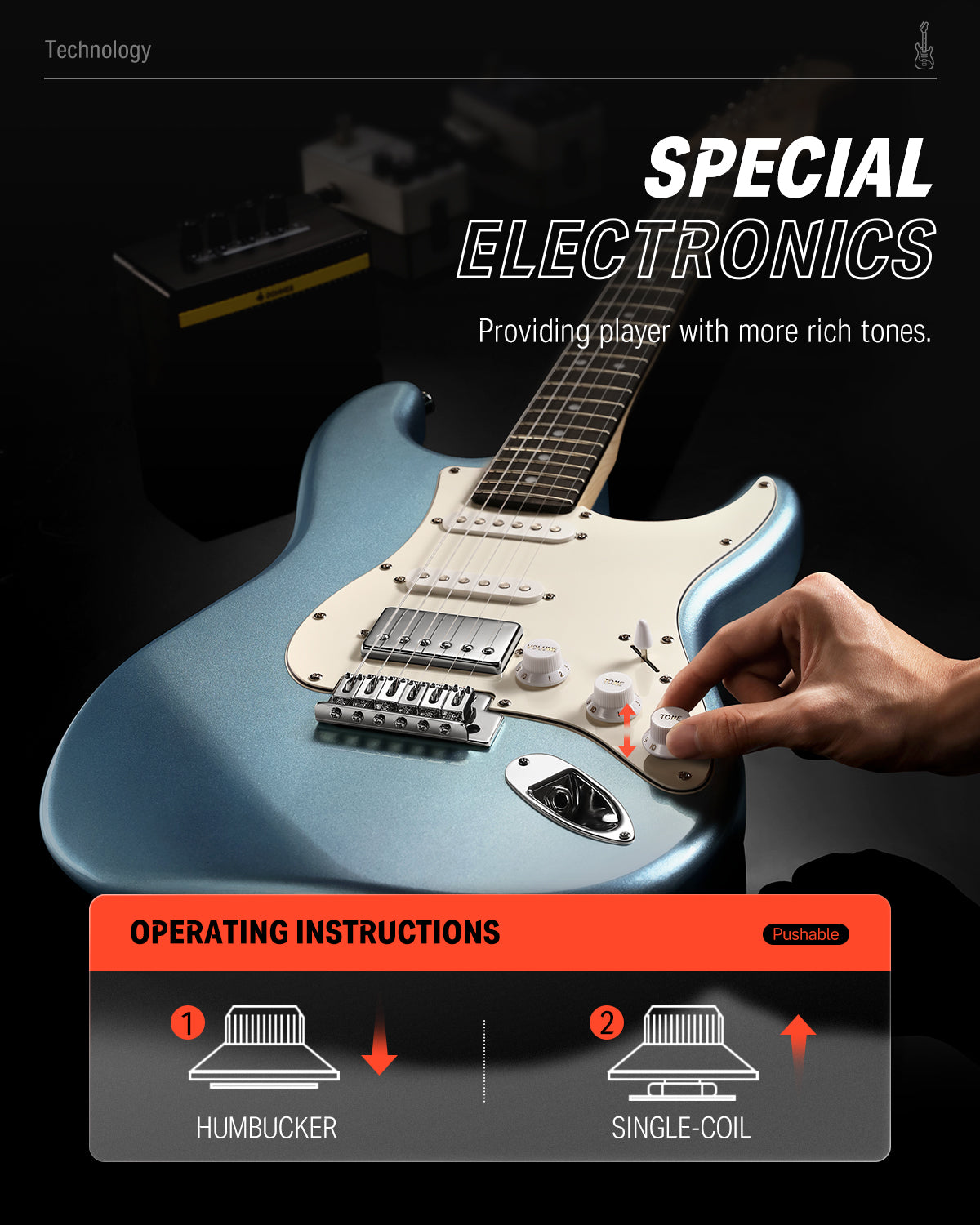 Donner DST-152 39-inch ST Electric Guitar Kit HSS Pickup with Amplifier-Polar Blue##