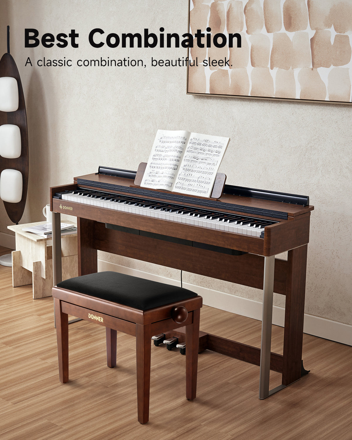 Donner Adjustable Height Piano Bench Brown Matt