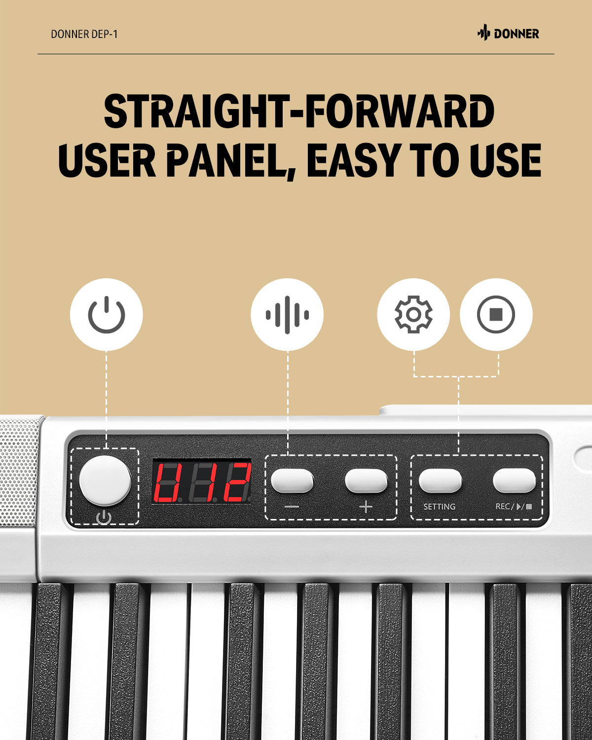 Donner DEP-1 Portable Digital Piano-White with stand