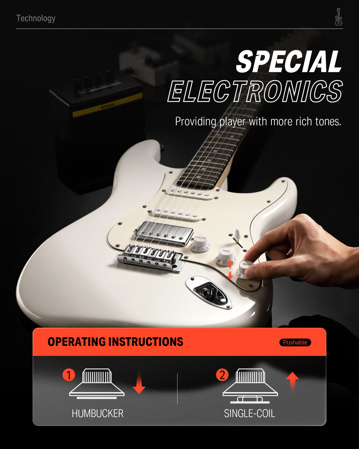 Donner DST-152 39-inch ST Electric Guitar Kit HSS Pickup with Amplifier-White##