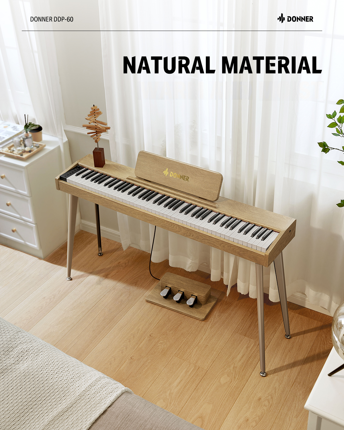 み*ず様 【美品】Donner 電子ピアノ 88鍵盤 3本ペダル DDP-60 DDP-60 Wooden 88-Key Semi-Weighted Upright Digital Piano Donner