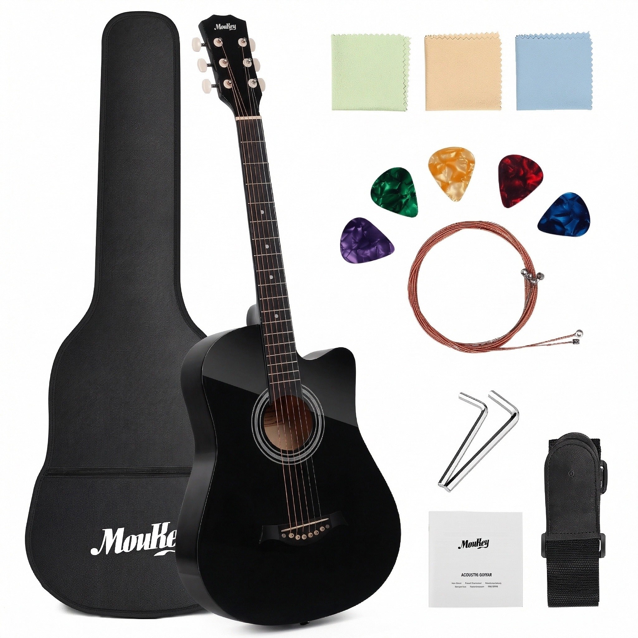 Moukey EAG-100 Acoustic Guitar for Beginner 38" Kid Adult Starter Kit with Accessories