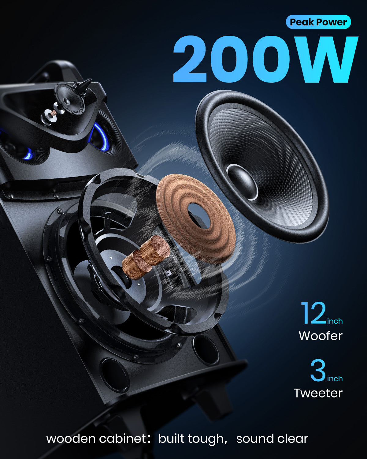 Moukey™ MTs12-1 Karaoke Machine Portable PA Trolley Speaker with Woofer/Bluetooth/2 Mic