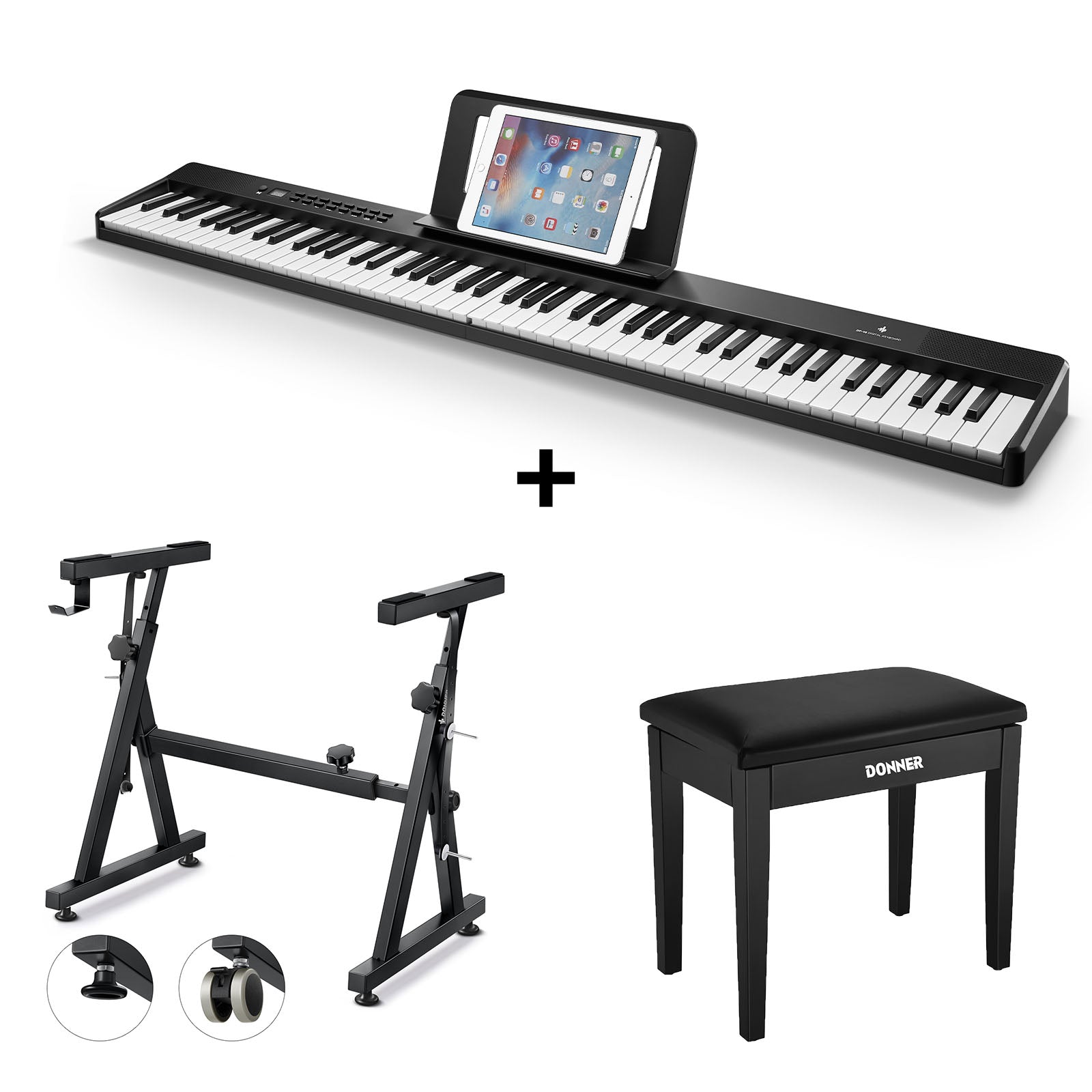 Donner DP-10 Bluetooth Foldable Portable Keyboard 88-Key Semi-Weighted with Bag