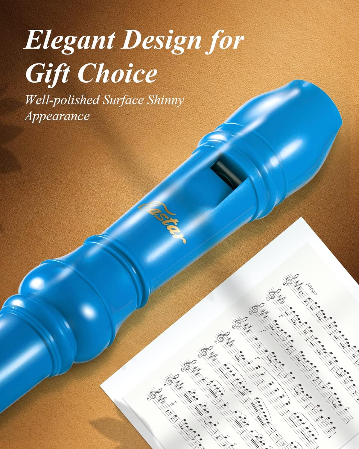 Eastar Soprano Recorder Instrument for Kids Beginners, German Fingering C Key Recorder Instrument 3 Piece with Cleaning Kit, Thumb Rest, Cotton Bag, Fingering Chart, ERS-21GB, School-Approved-Royal Blue##