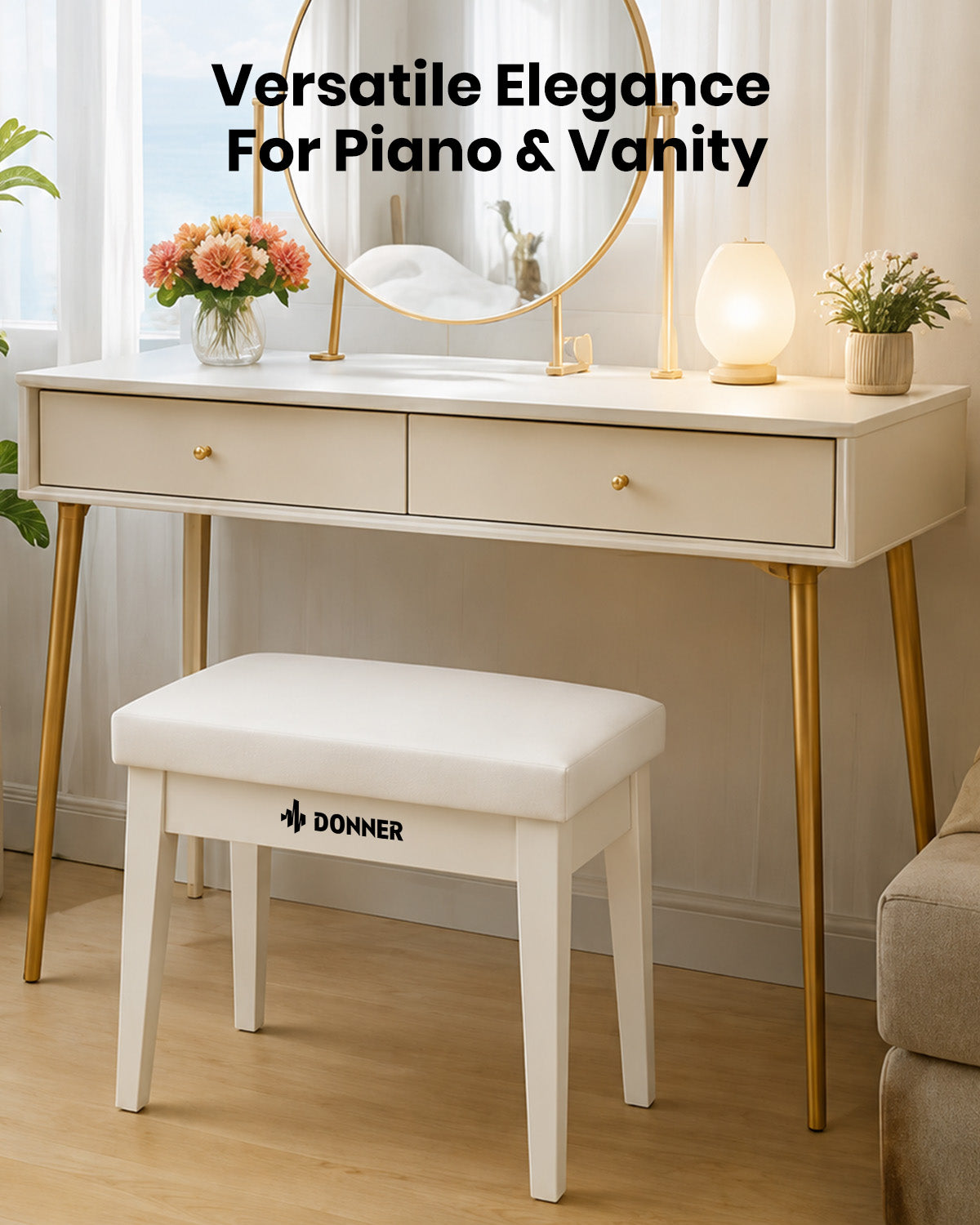 Donner White Piano Bench