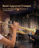 Eastar Bb Trumpet Standard Trumpet Set for Student Beginner with Hard Case, Cleaning Kit, 7C Mouthpiece and Gloves, Brass Bb Trumpet Instrument, Gold, ETR-380