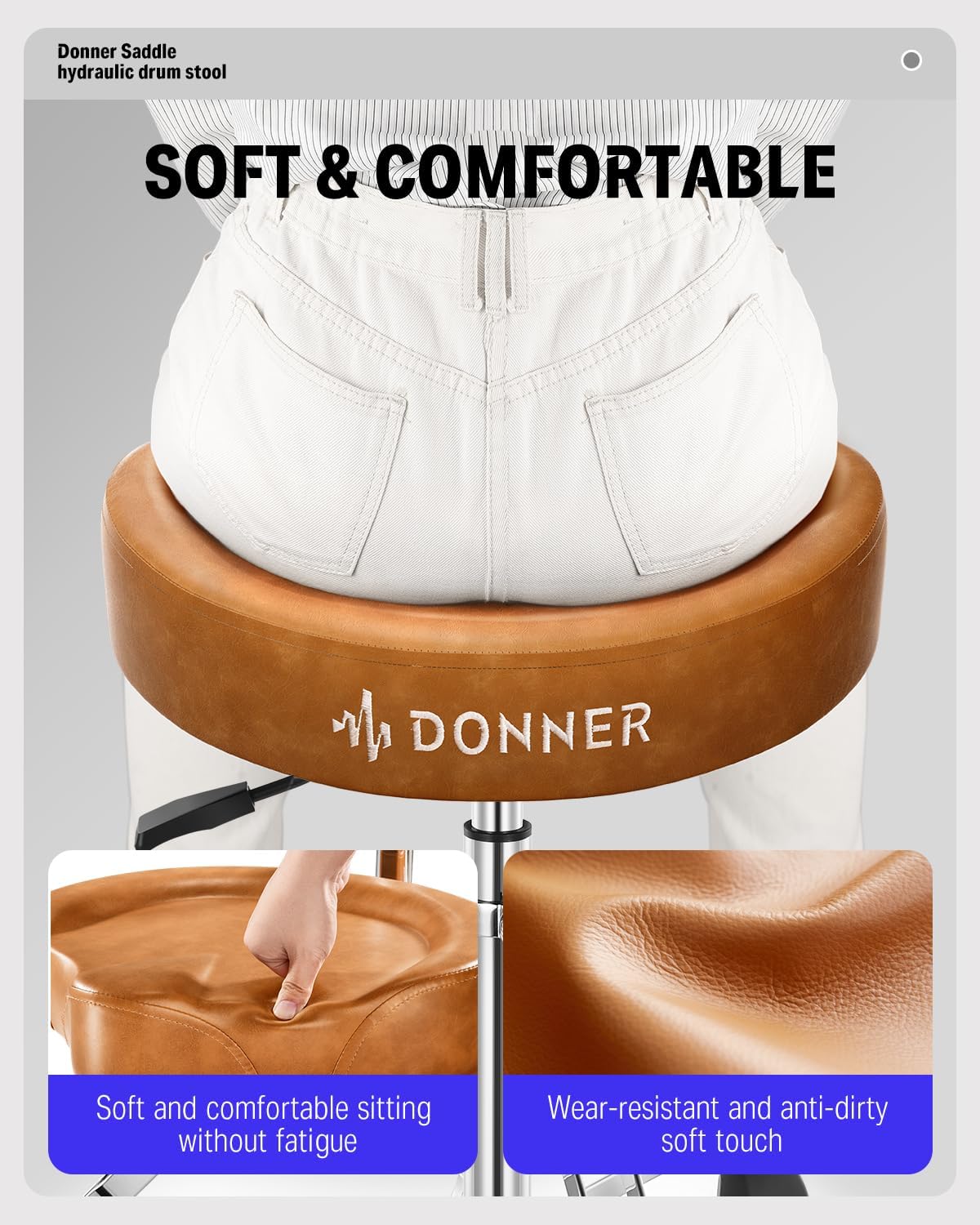 Donner Brown Drum Throne with Backrest Hydraulic Adjustable Height Motorcycle-Style Seat