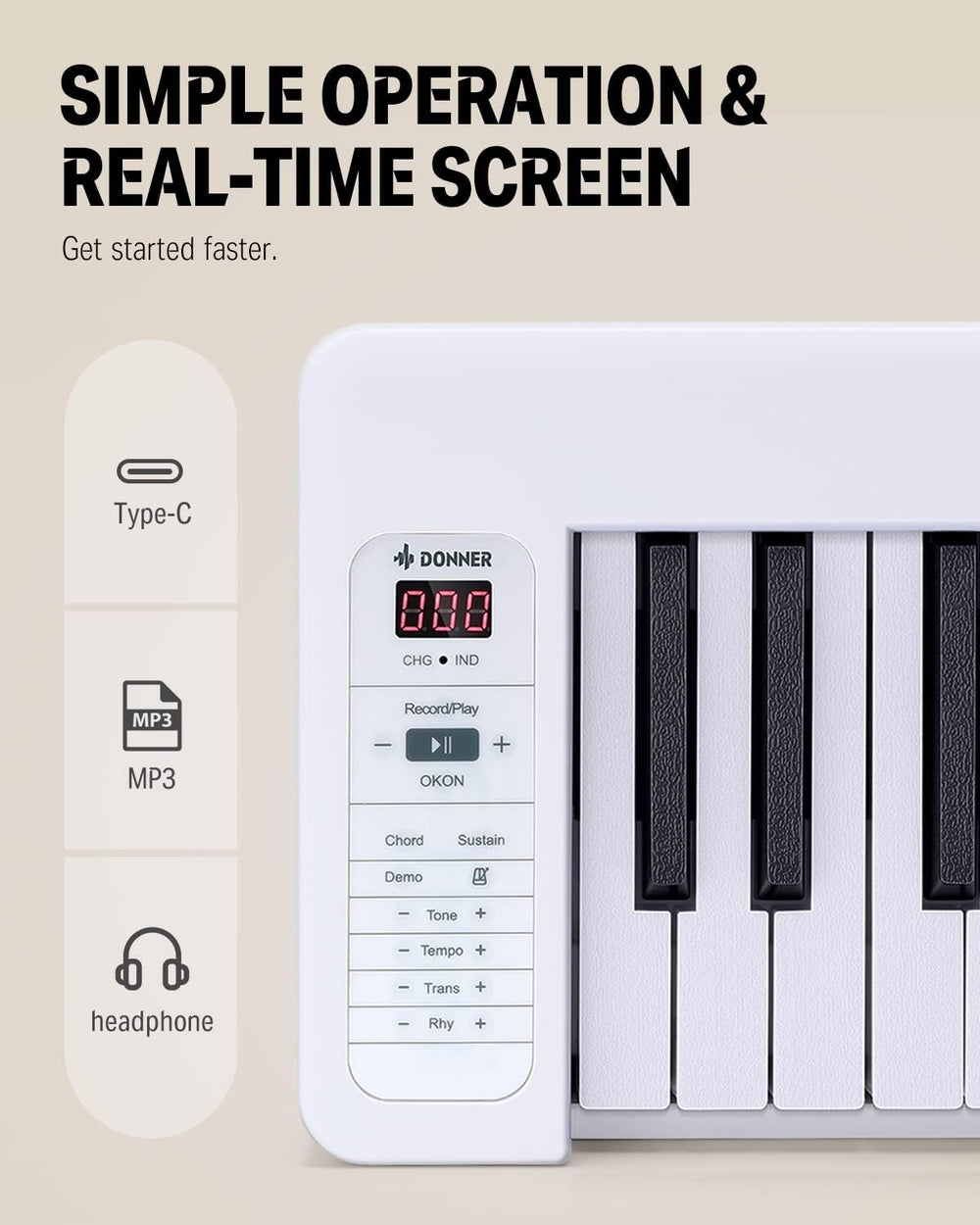 DP-06 61-Key Foldable Digital Piano Portable Keyboard for Beginner Donner