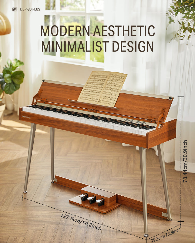 Donner DDP-80 PLUS 88 Key Weighted Wooden Upright Digital Piano with Semi-open Cover