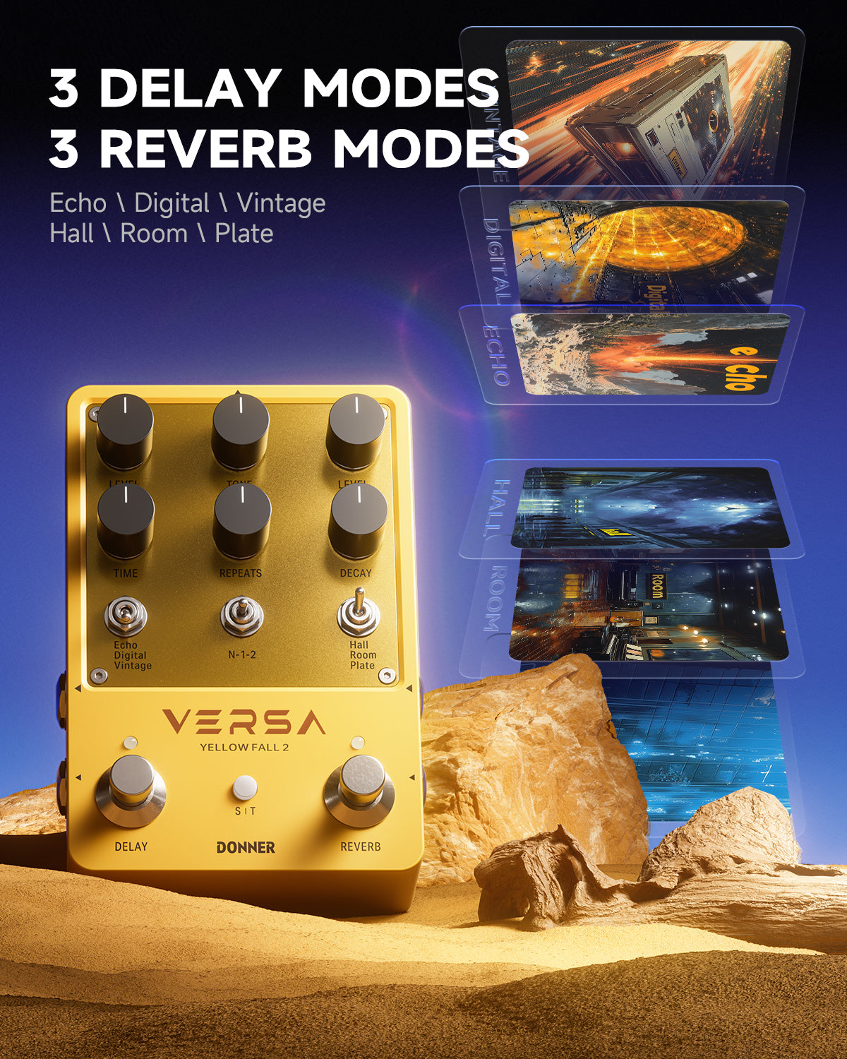 Donner Versa - Yellow Fall II Reverb&Delay Combo Pedal