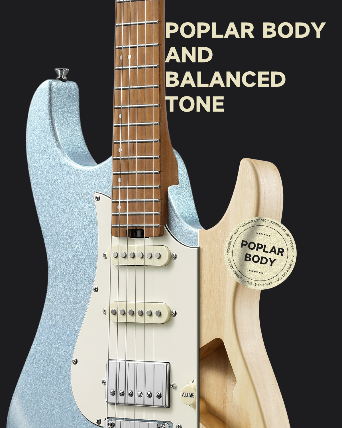 Donner DST-550 39-inch ST Electric Guitar SSH/SSS Pickup-Blue##