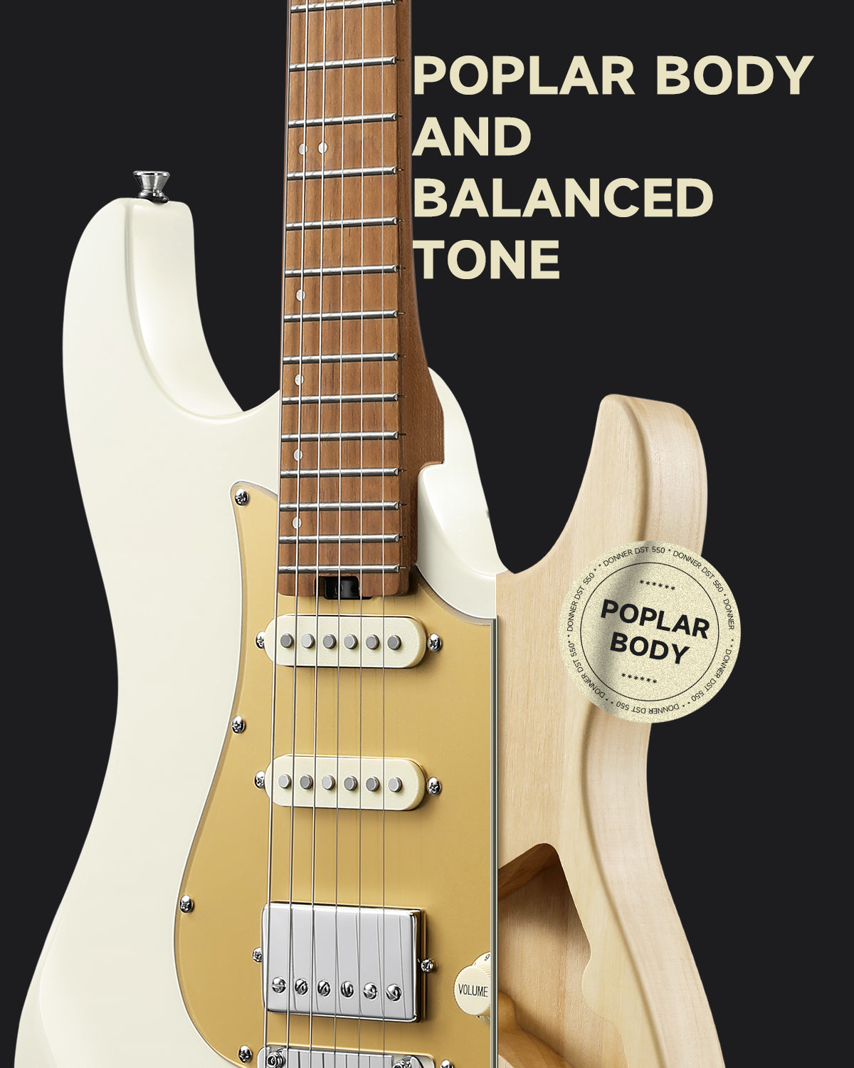 Donner DST-550 39-inch ST Electric Guitar SSH/SSS Pickup-White##