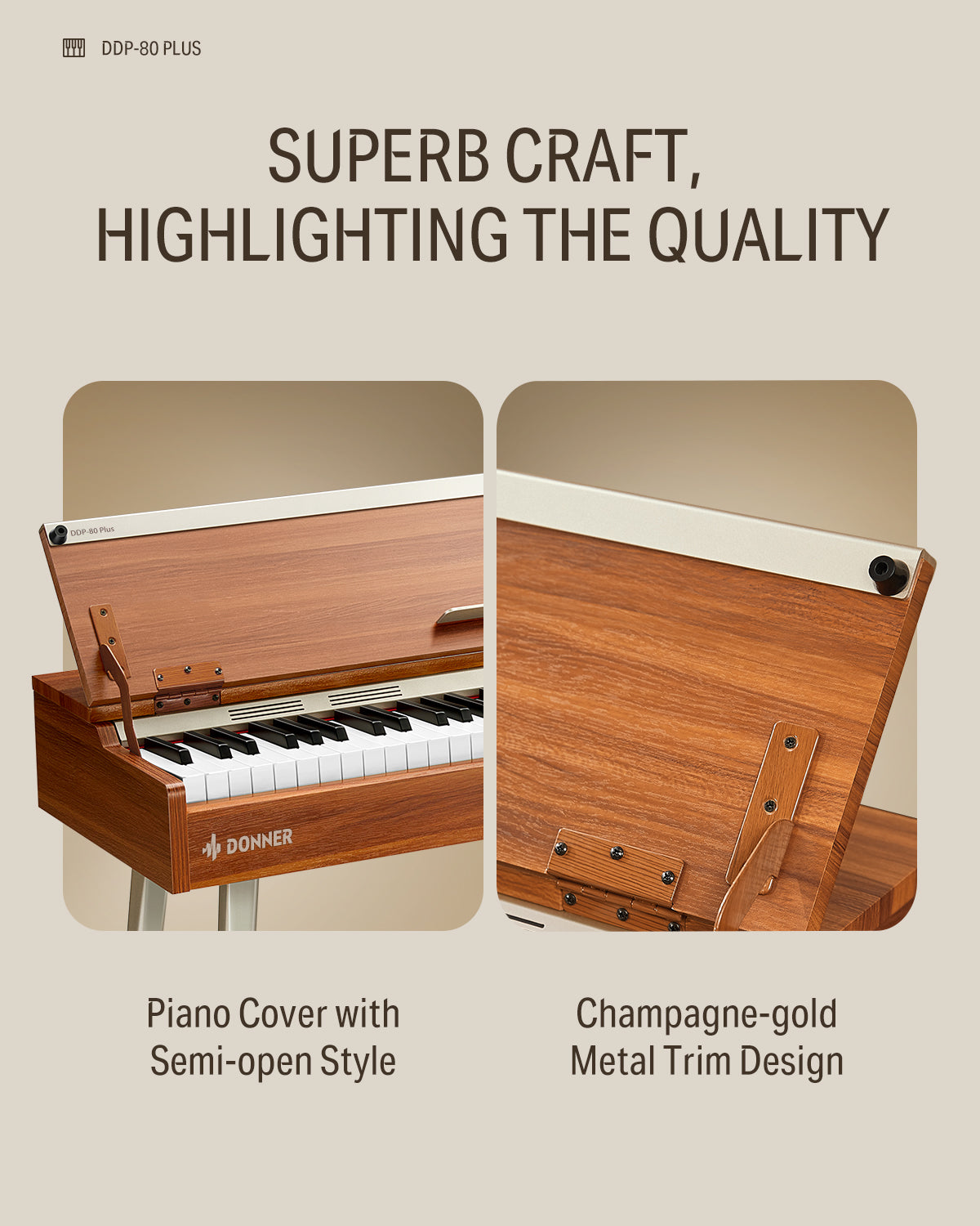 Donner DDP-80 PLUS 88 Key Weighted Wooden Upright Digital Piano with Semi-open Cover