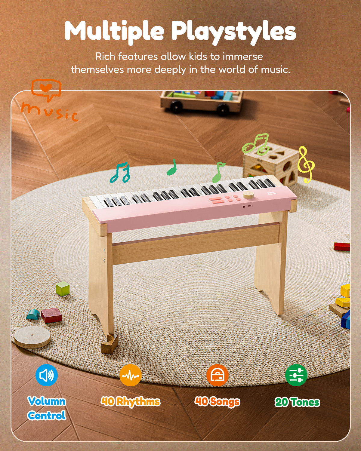 Eastar KIDO V-20 44 Keys Mini Digital Keyboard With Stand-Pink##
