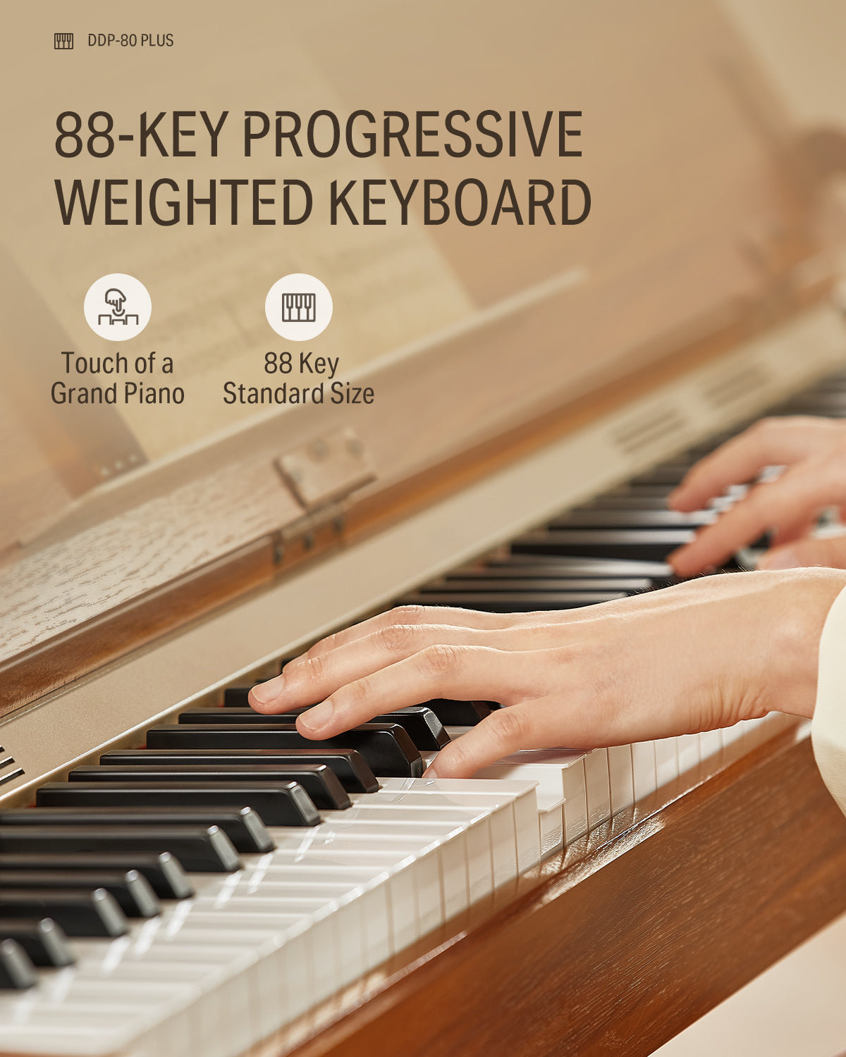DDP-80 PLUS 88 Key Weighted Wooden Digital Piano with Cover Donner