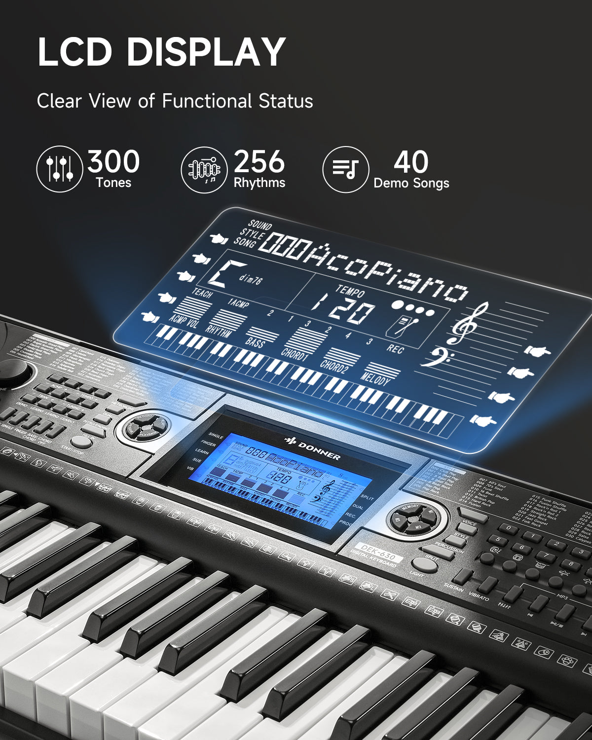 Donner DEK-630 61-Key Lighted Electronic Keyboard