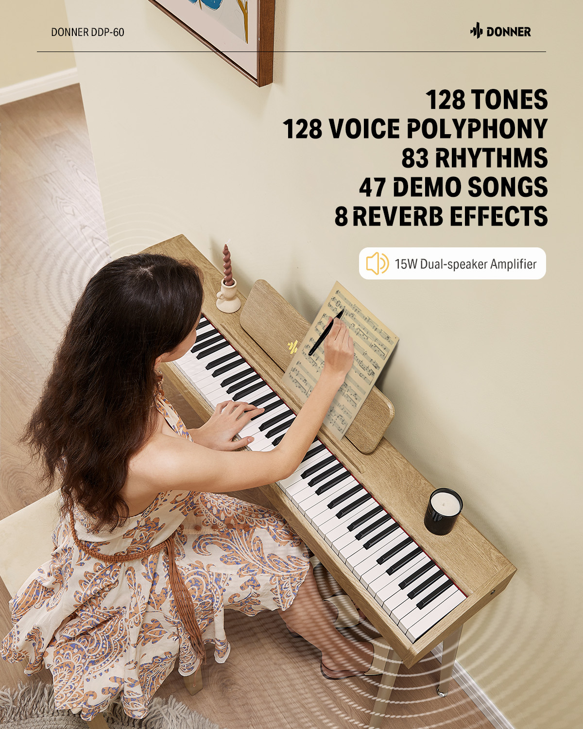 DDP-60 Wooden 88-Key Semi-Weighted Upright Digital Piano Donner DDP-60 Wooden 88-Key Semi-Weighted Upright Digital Piano Donner