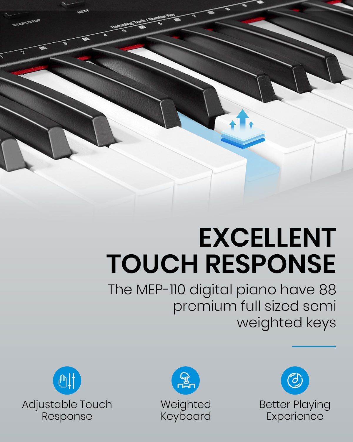 Moukey MEP-110 Beginner Digital Piano 88 Key Full-Size Semi-Weighted Electric Keyboard, Stand
