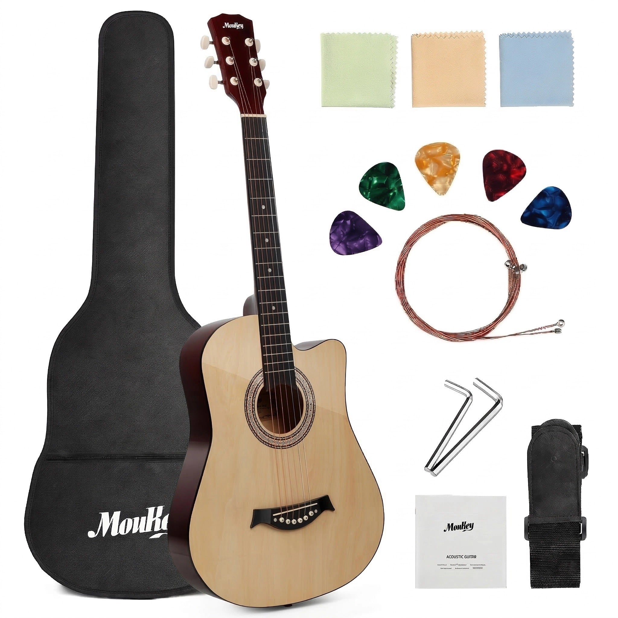 Moukey EAG-100 Acoustic Guitar for Beginner 38" Kid Adult Starter Kit with Accessories